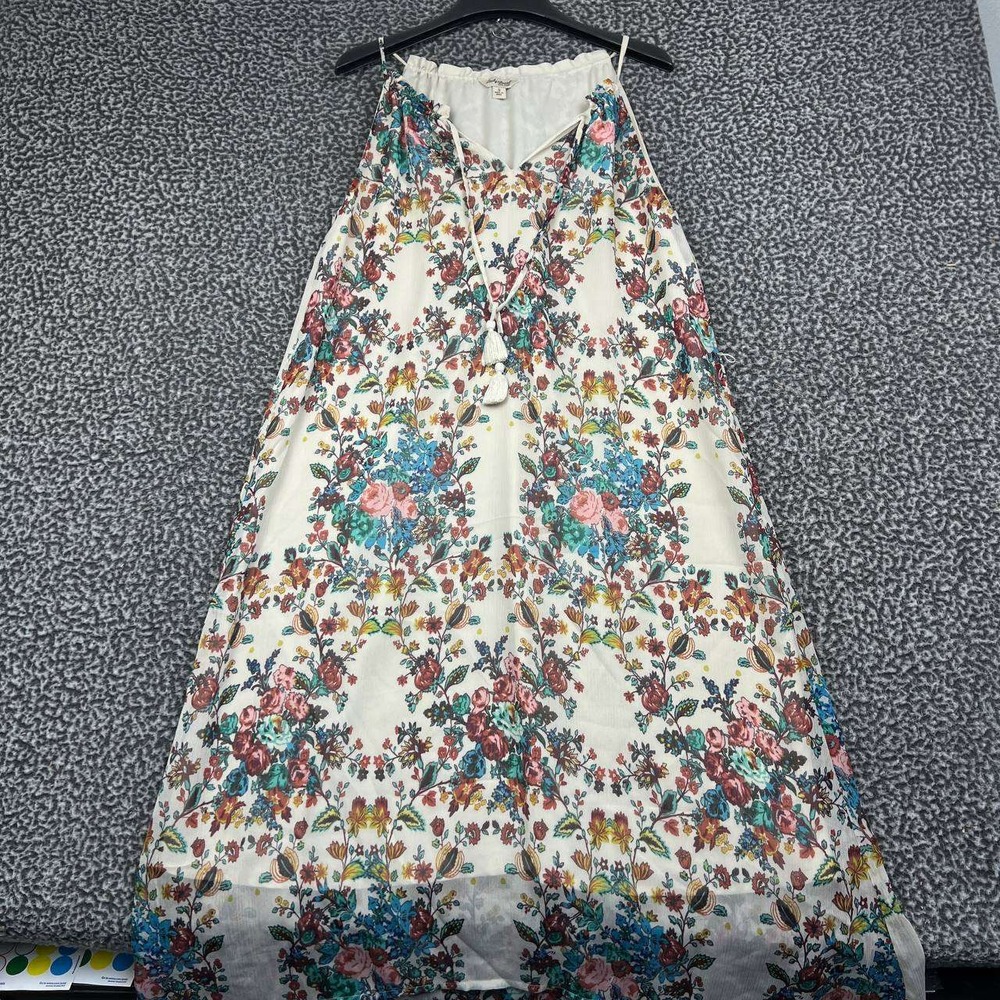 Lucky Brand Mini Dress Women Small Floral Sleeveless Halter Neck Cream Multi